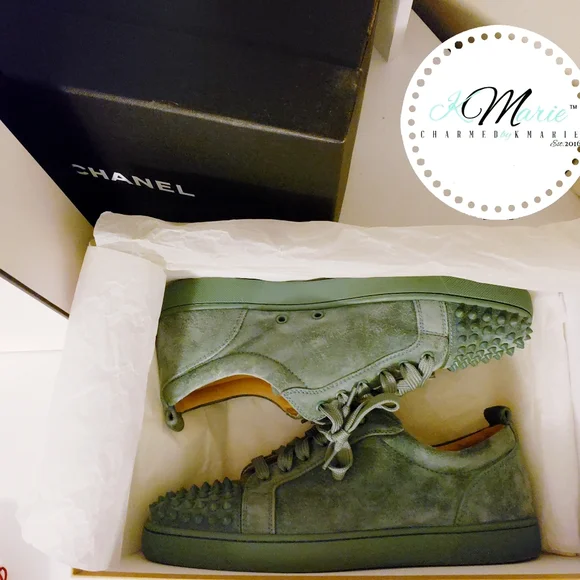 Authentic Christian Louboutin Louis Junior Spikes Flat Veau Velours/GG